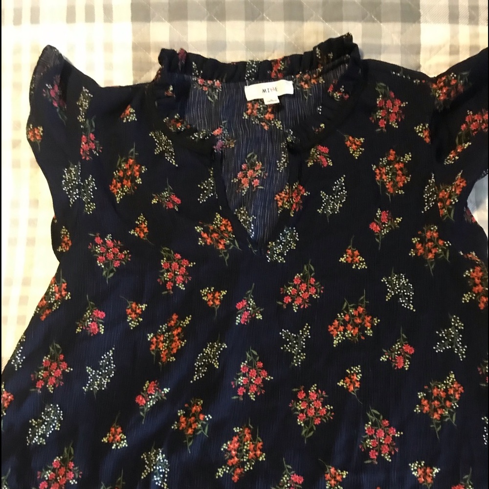 Navy blue blouse with red flowers